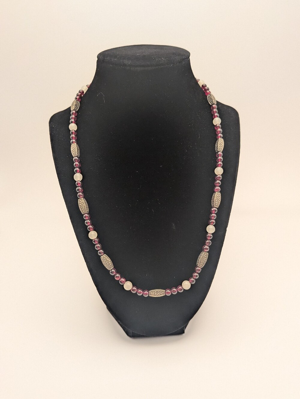 Handcrafted Purple Stone and Silver Tone Beaded Necklace